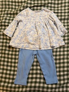 Little Me Blue Floral Smocked Baby Top & Blue Leggings Set